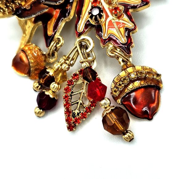 Lunch At The Ritz Autumn Leaf Brooch RARE VTG Enamel Leaves Pendant LATR 2GO Pin - Picture 5 of 16